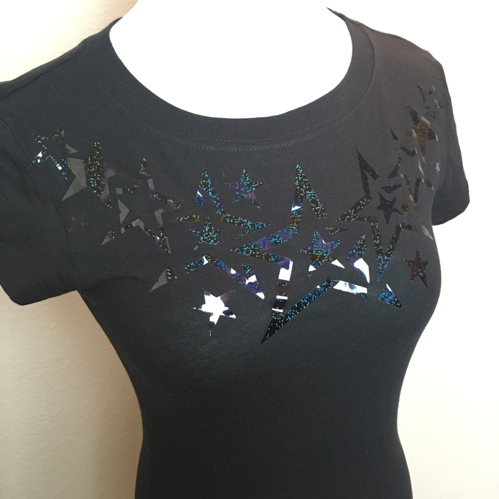 Small Black Rock Star Tee Shirt Holo Hot Topic Top